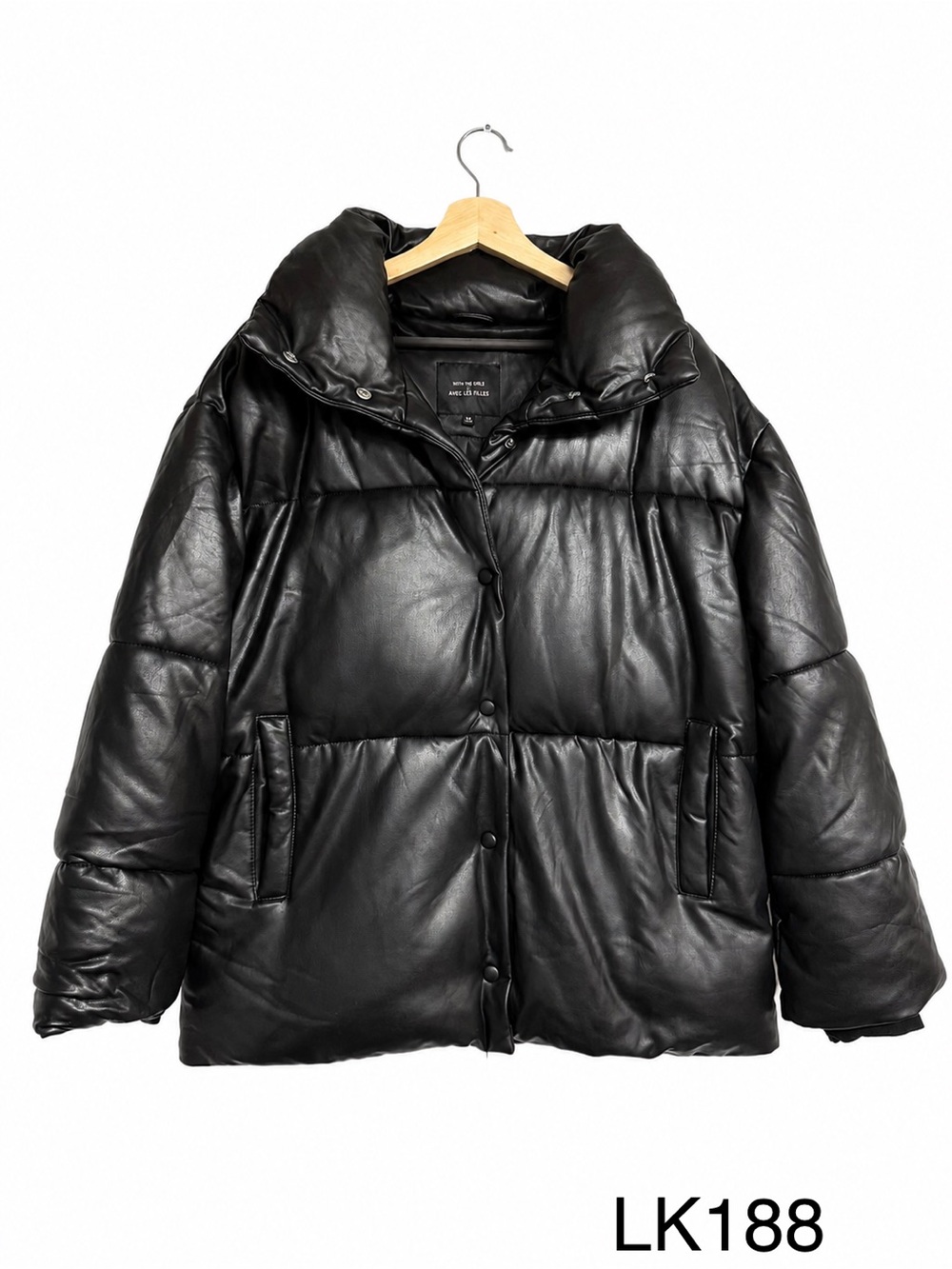 Avec Les Filles Anthropologie Black Faux Leather Puffer Jacket M